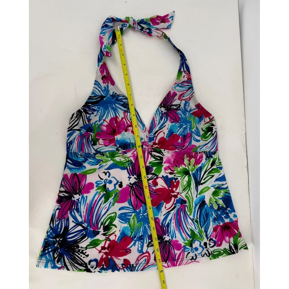 Fit 4 U Womens Floral Halter Tankini Swim Top Multicolor‎ V-Neck Sz 12